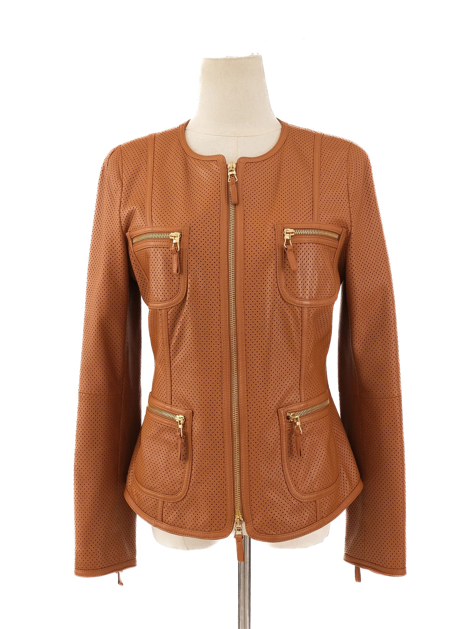 Excellent Luisa Spagnoli Orange Leather Jacket Women Size M