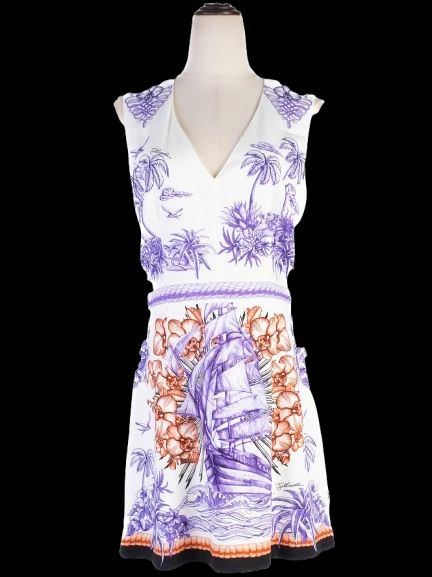 Excellent Just Cavalli Sleeveless V-Neck Tropical Dress Size XL