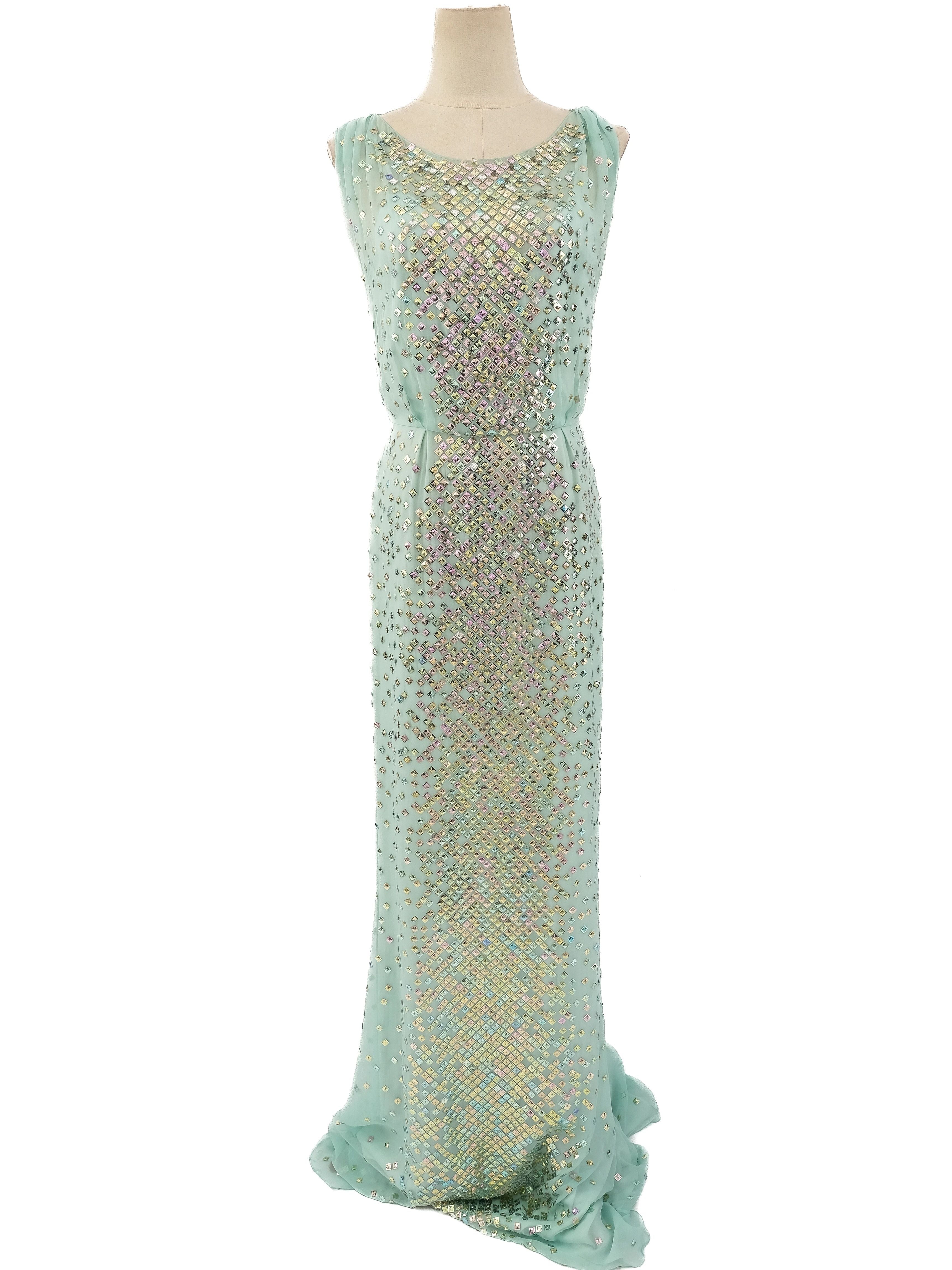NEW Jenny Packham Green Silk Sleeveless Gown Size M