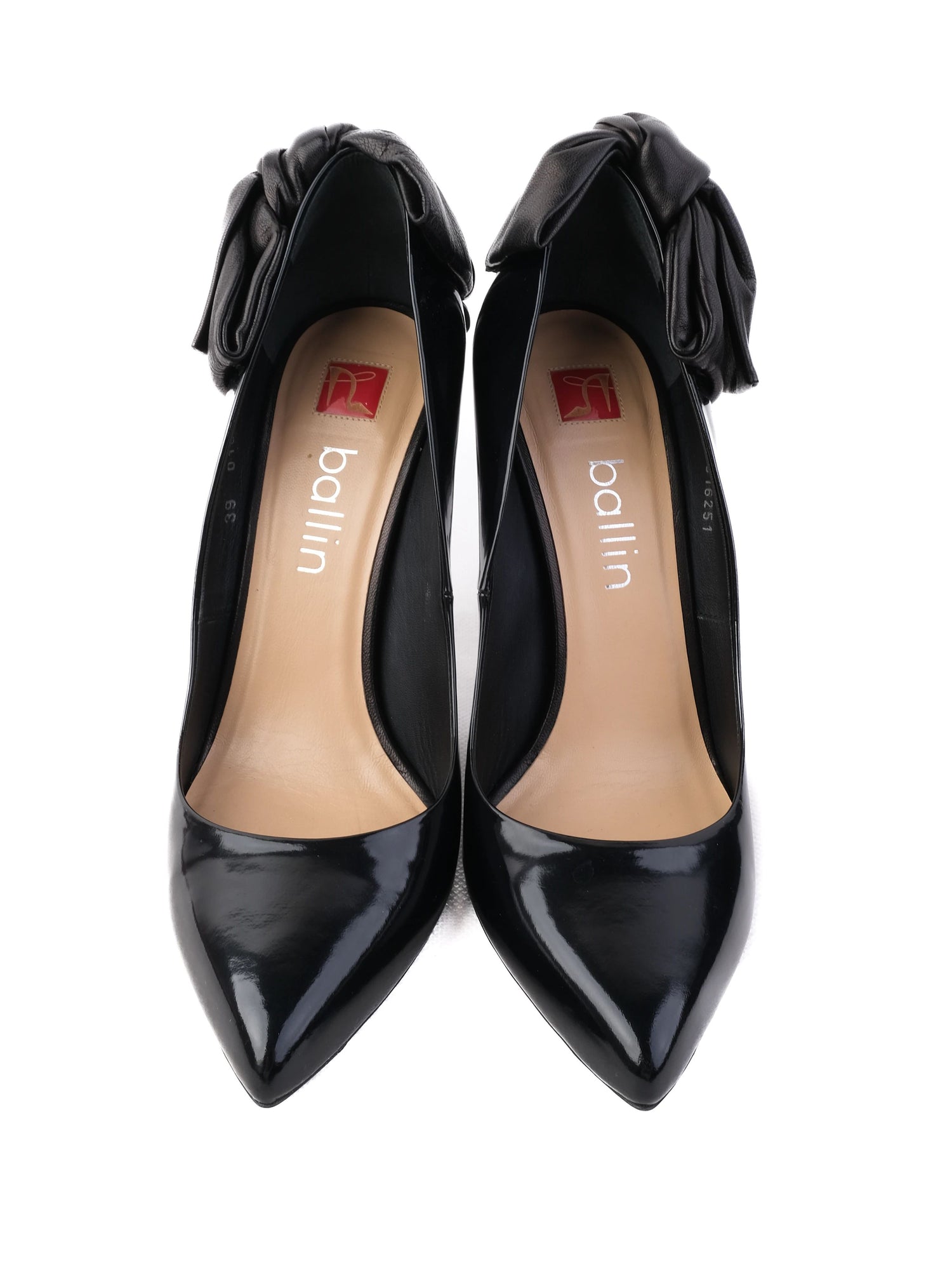 Perfect Ballin Black Leather High-Heeled Shoes Size 39 with Bow