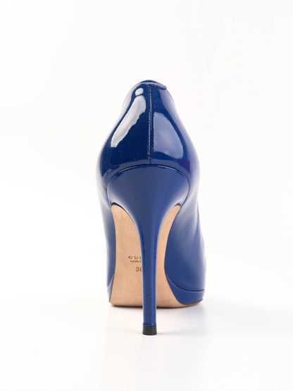 Excellent Gucci Blue Leather High-Heeled Peep-Toe Shoes Size 38