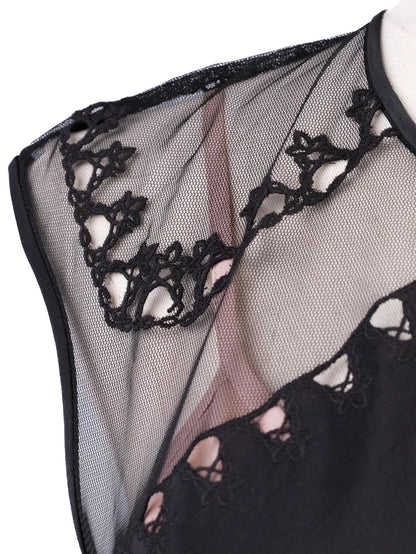 Excellent BCBGMaxazria Black Silk Dress XXS with Sheer Lace Overlay