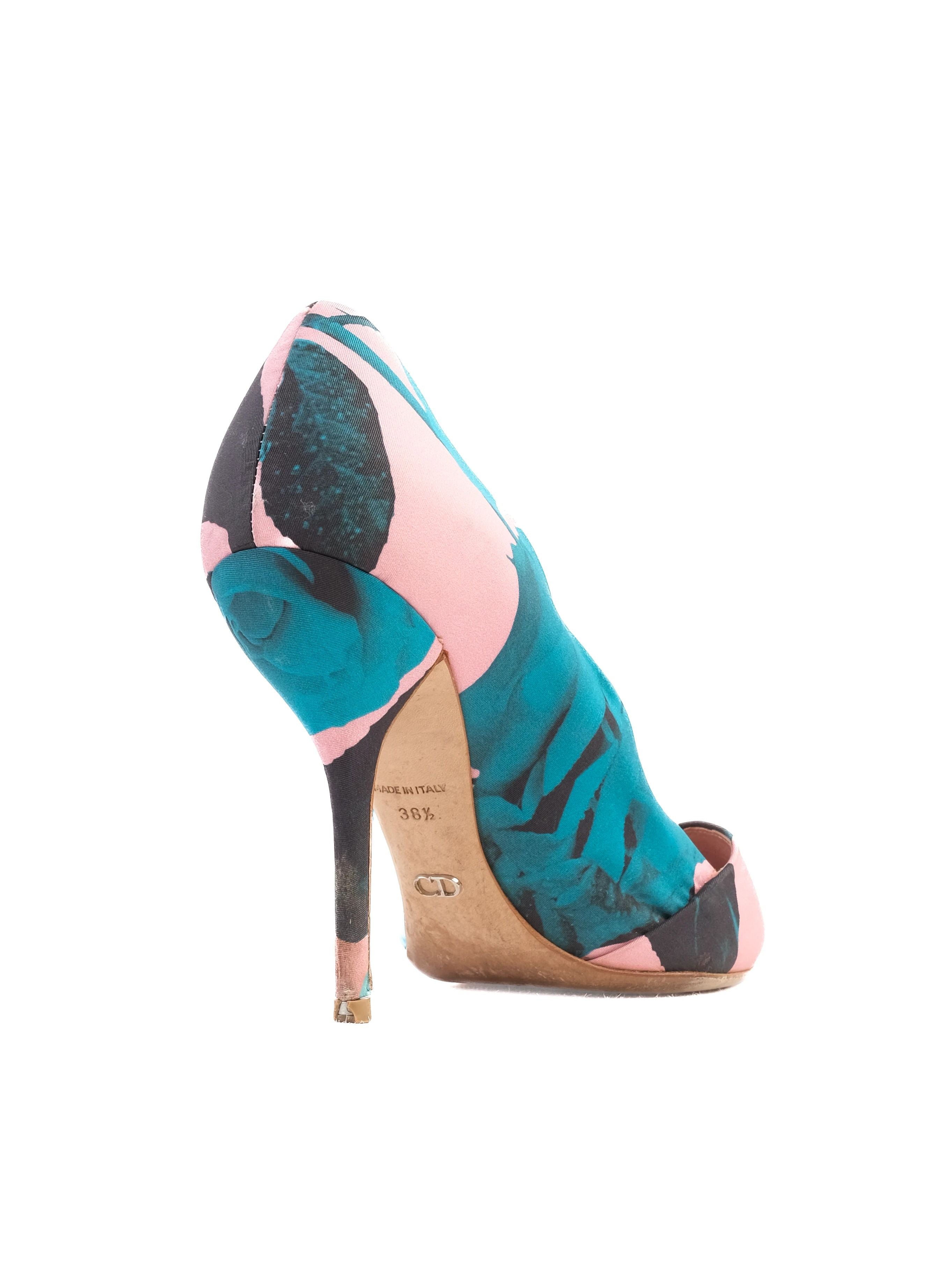 Dior Floral High-Heeled Shoes Excellent Condition Stiletto Teal Pink