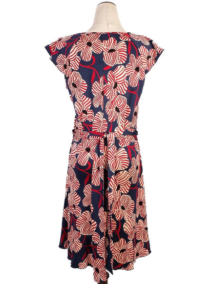 Moschino Floral Silk Dress in Blue with Red &amp; White Accents