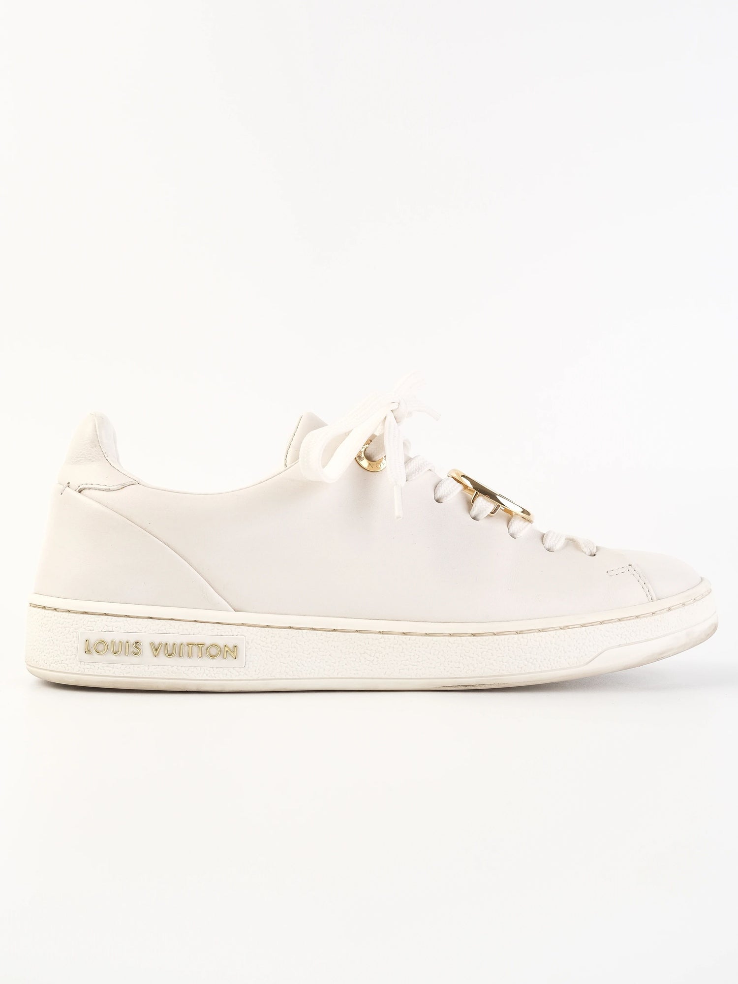 Excellent Louis Vuitton White Leather Sneakers Size 35 with Logo