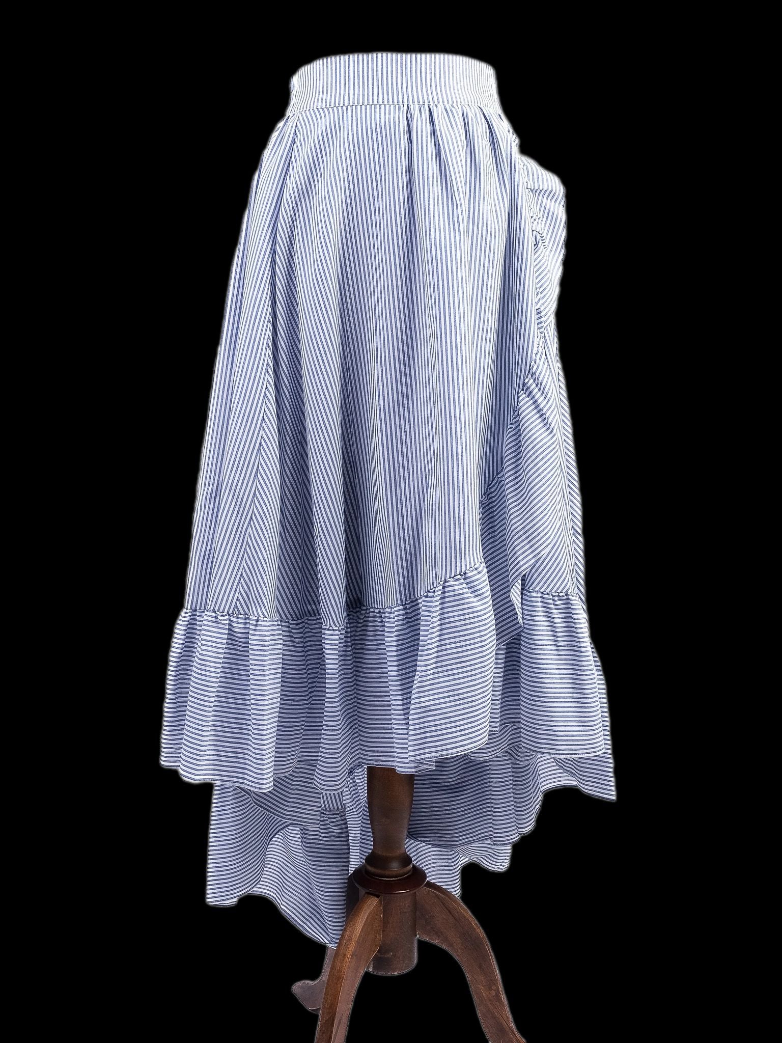Excellent Maje Ruffled Skirt Blue White Stripes Size S