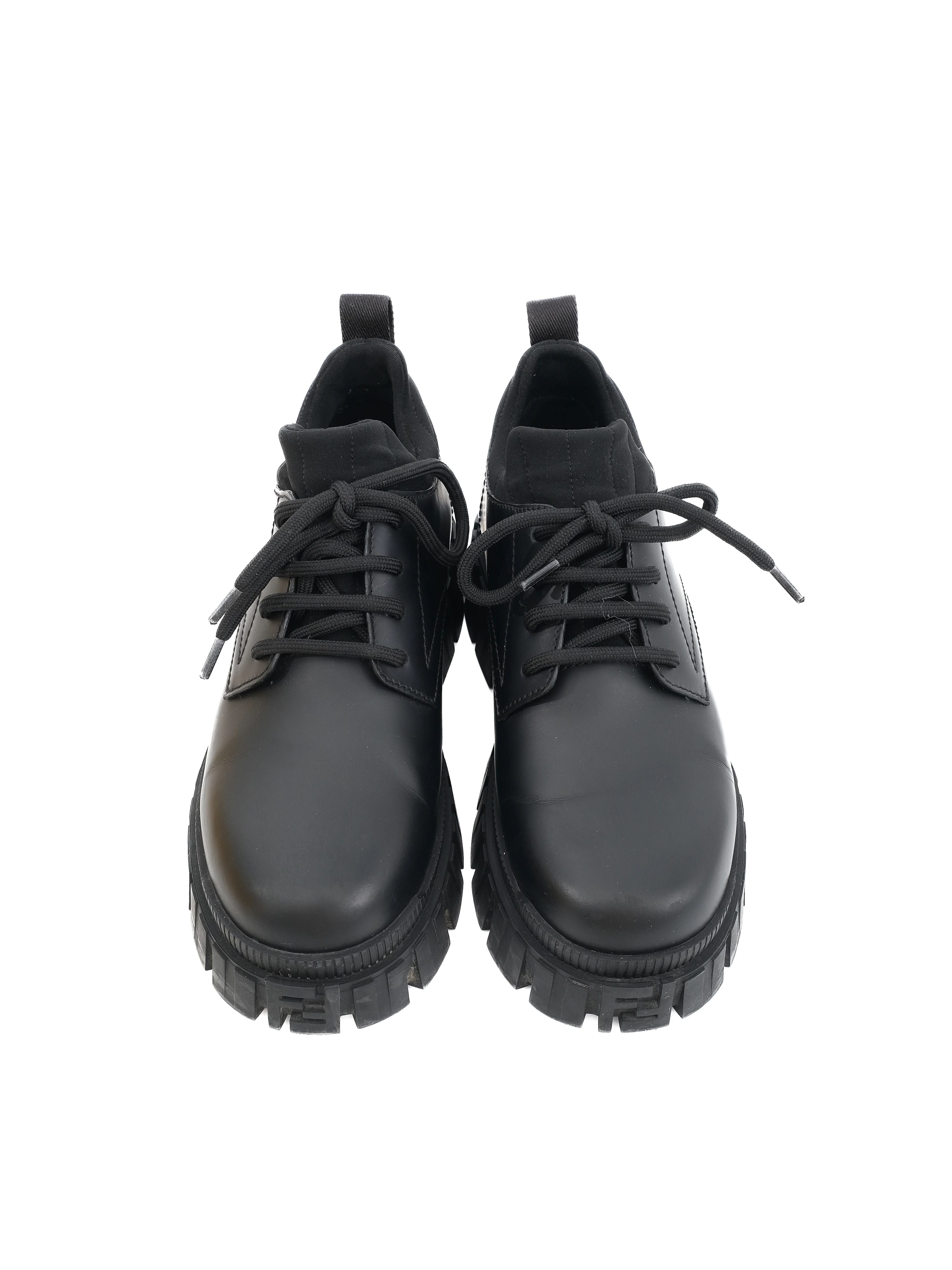 Excellent Fendi Black Leather Chunky Sole Shoes Size 38