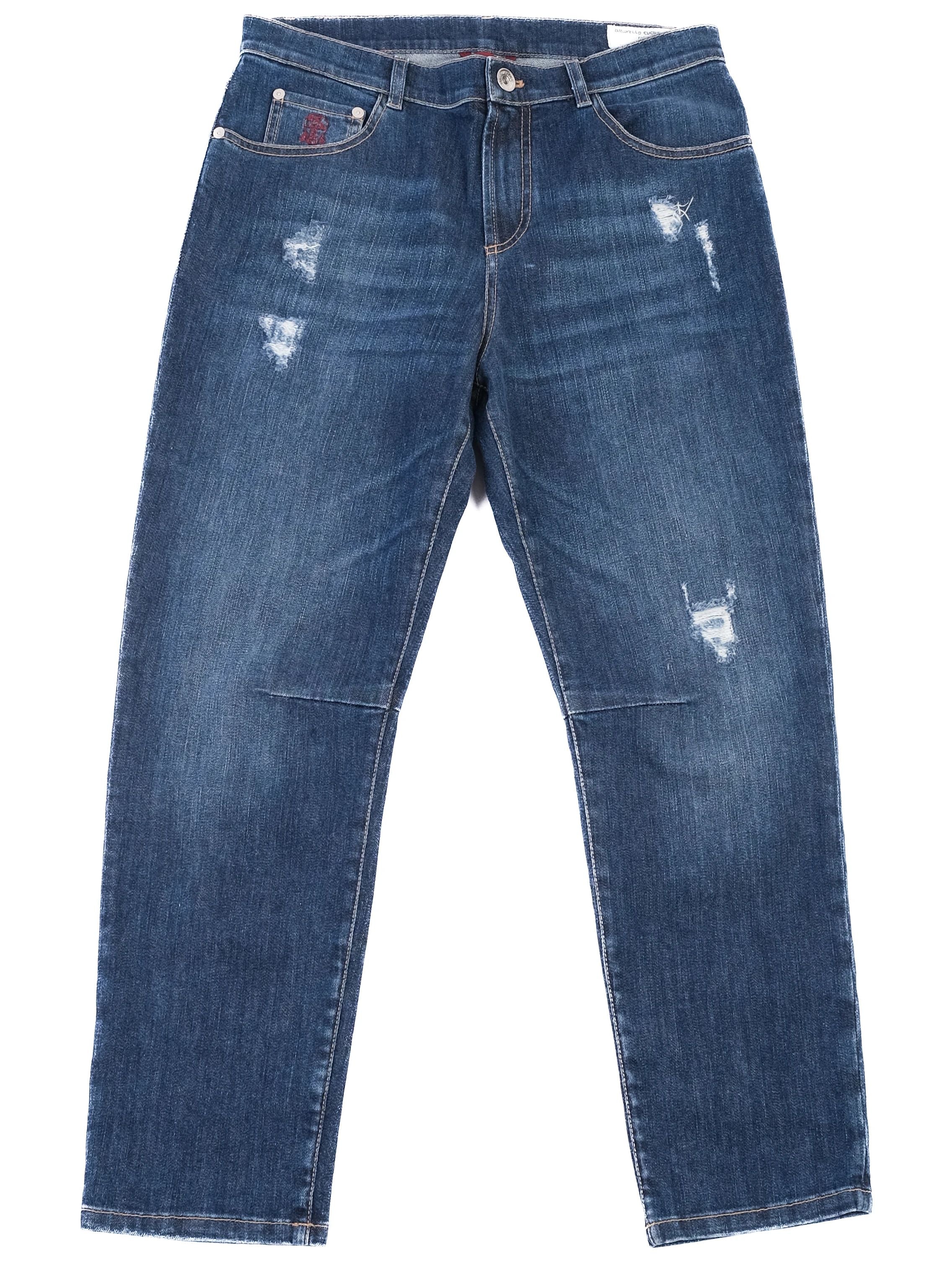 Brunello Cucinelli Blue Distressed Jeans Size 12 Cotton Natural