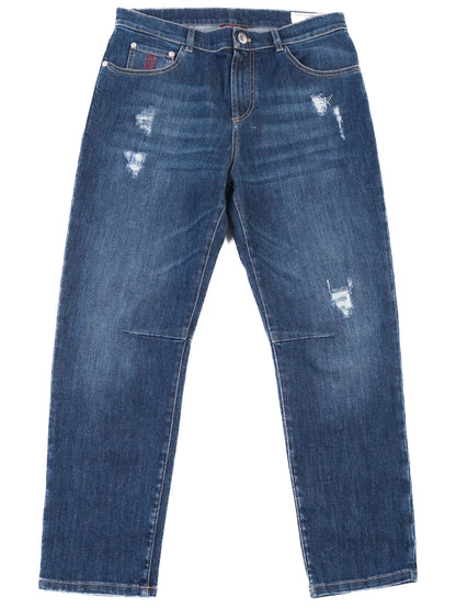 Brunello Cucinelli Blue Distressed Jeans Size 12 Cotton Natural