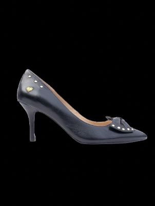 Perfect Moschino Black Leather High-Heeled Shoes Size 39 with Gold Accents