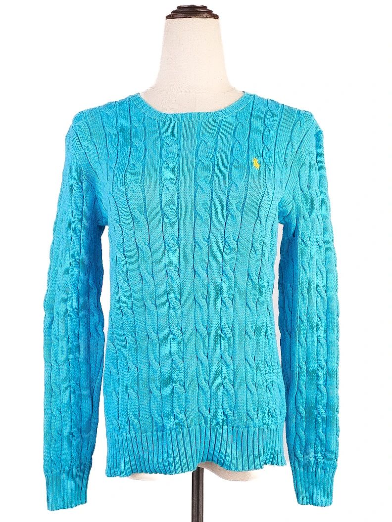 Good Condition Polo Ralph Lauren Blue Cable-Knit Sweater Size M