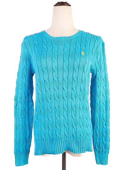 Good Condition Polo Ralph Lauren Blue Cable-Knit Sweater Size M