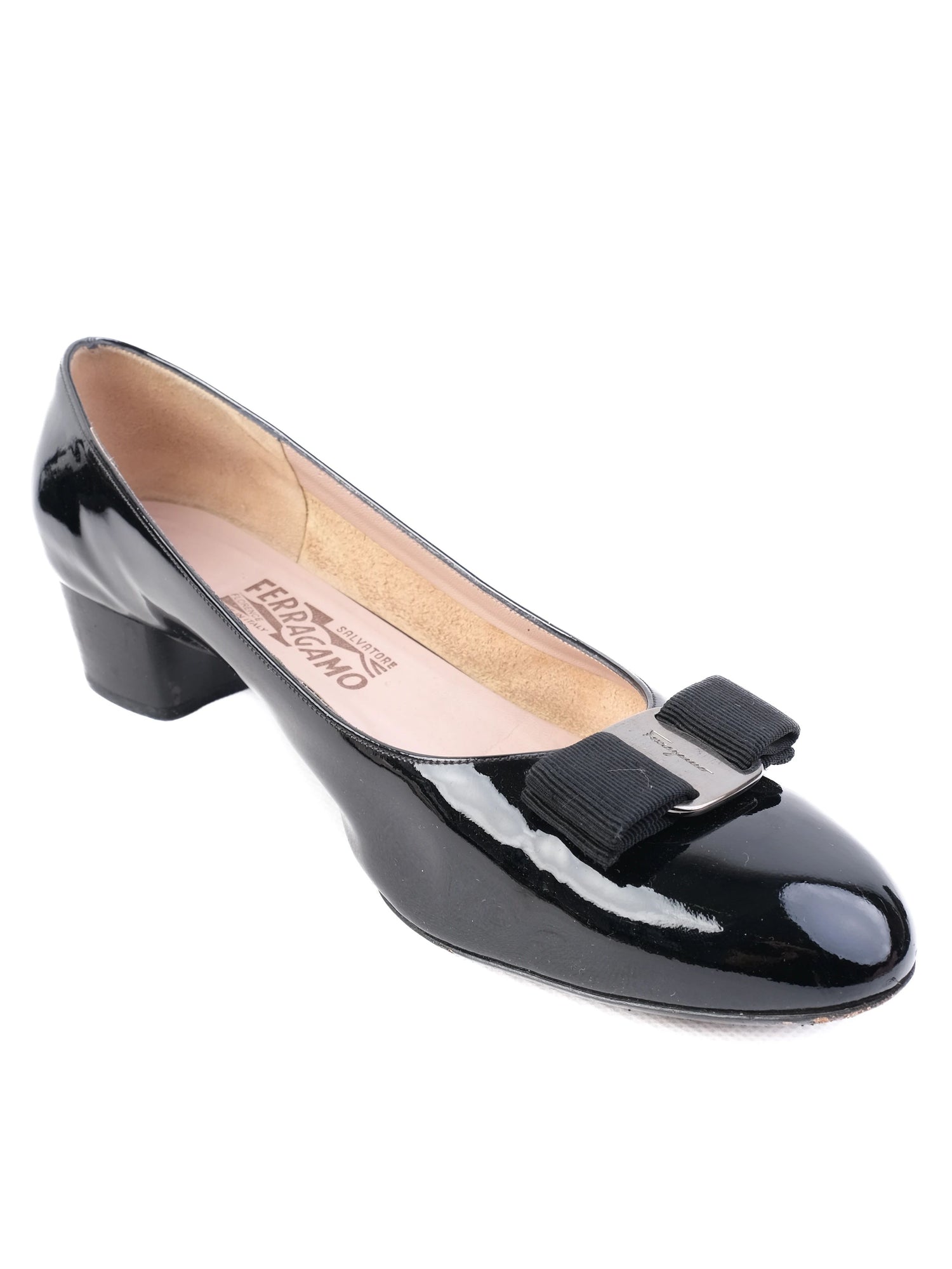 Excellent Salvatore Ferragamo Black Leather Shoes Size 40 with Bow