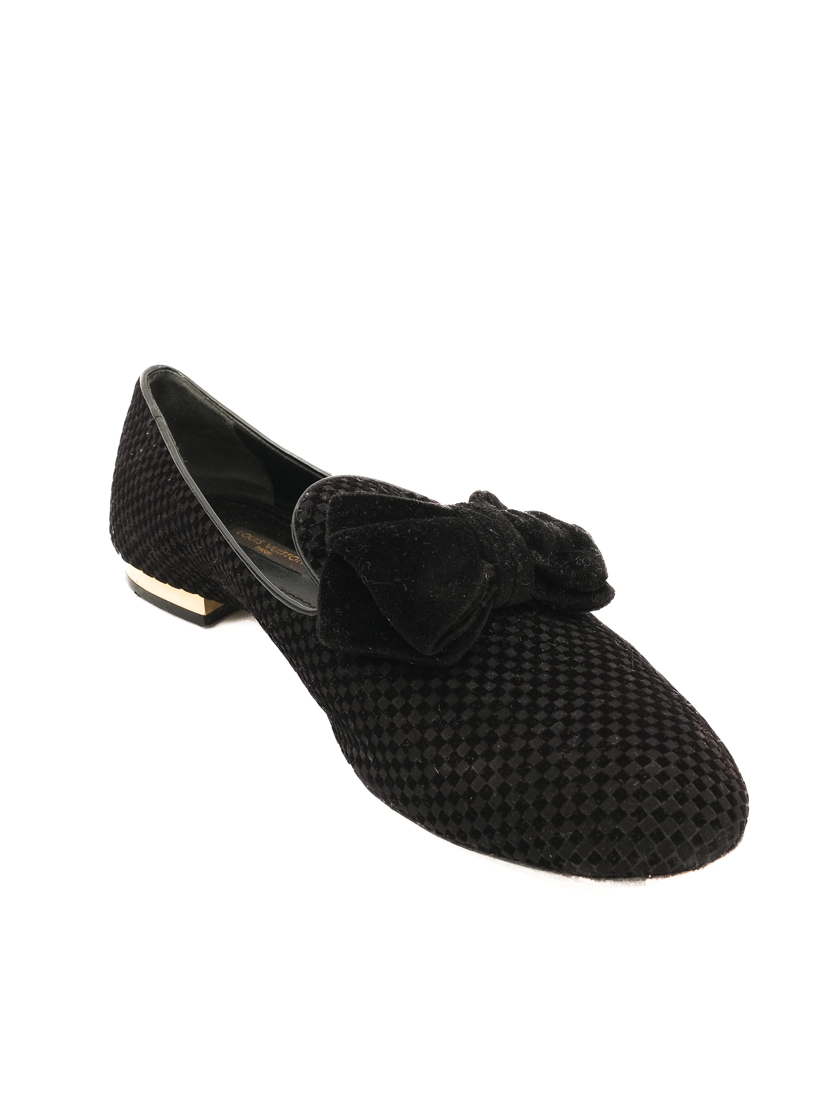 Excellent Louis Vuitton Black Textile Flat Shoes Size 38 with Bow