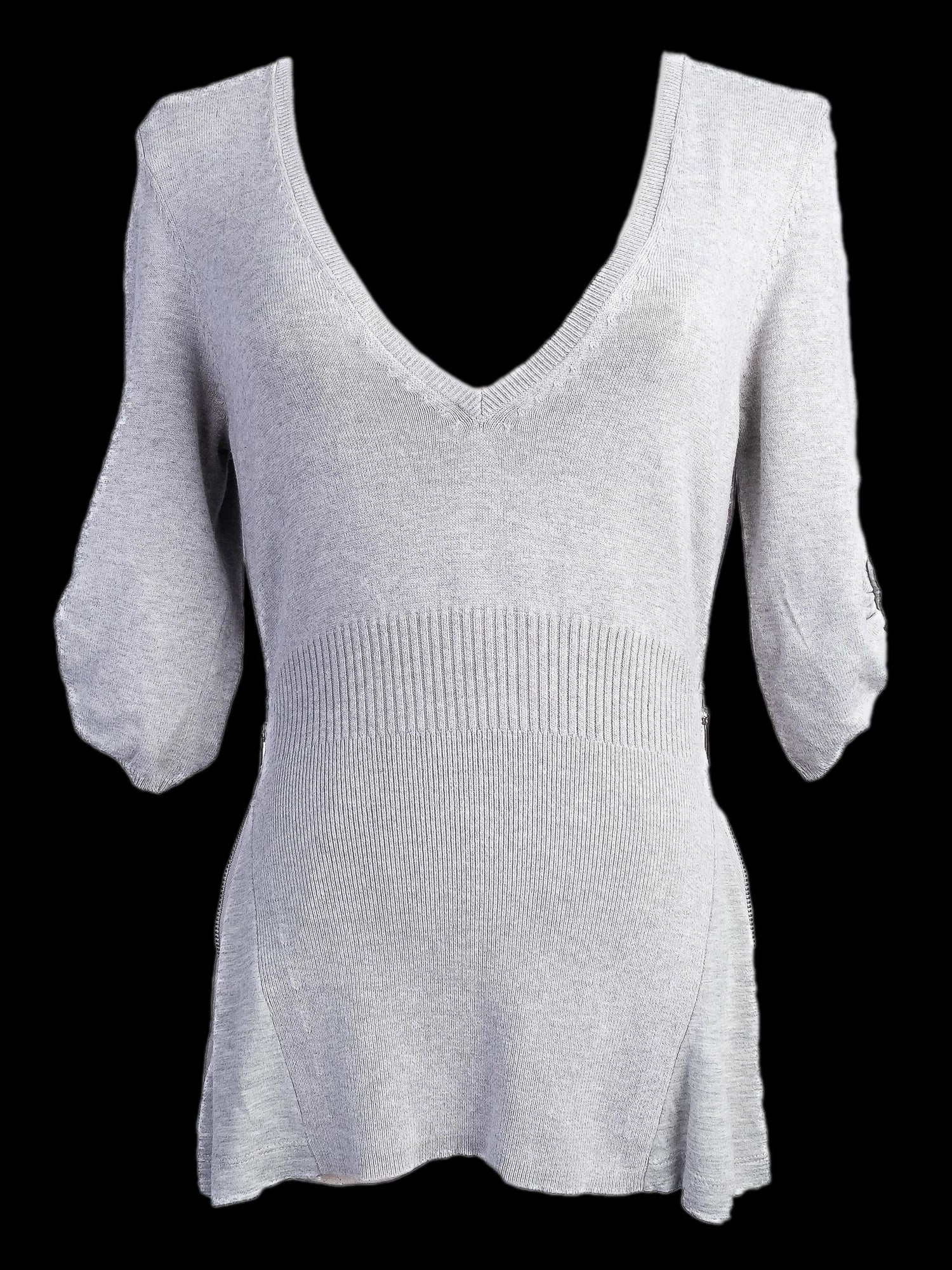 Karen Millen Gray Knit Sweater XS V-Neck Half Sleeve Excellent