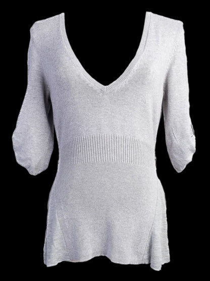 Karen Millen Gray Knit Sweater XS V-Neck Half Sleeve Excellent