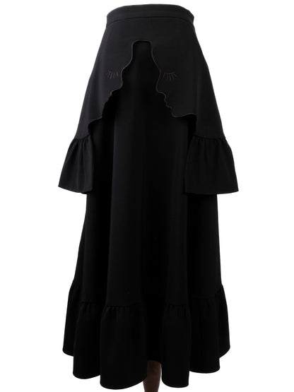 Vivetta Black Cotton Skirt with Unique Face Applique Design