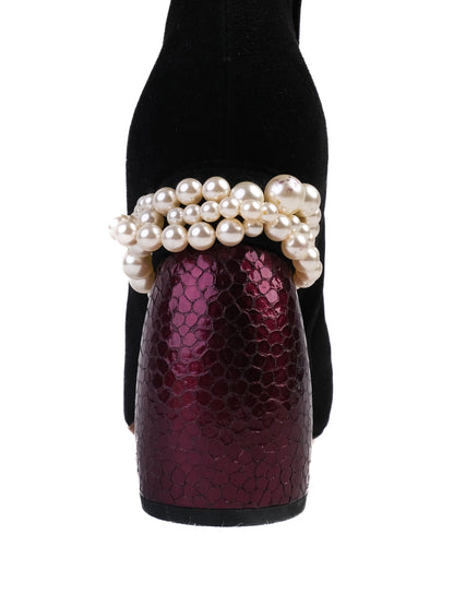 Dries Van Noten Black Leather Heeled Boots Size 39 with Purple Detail