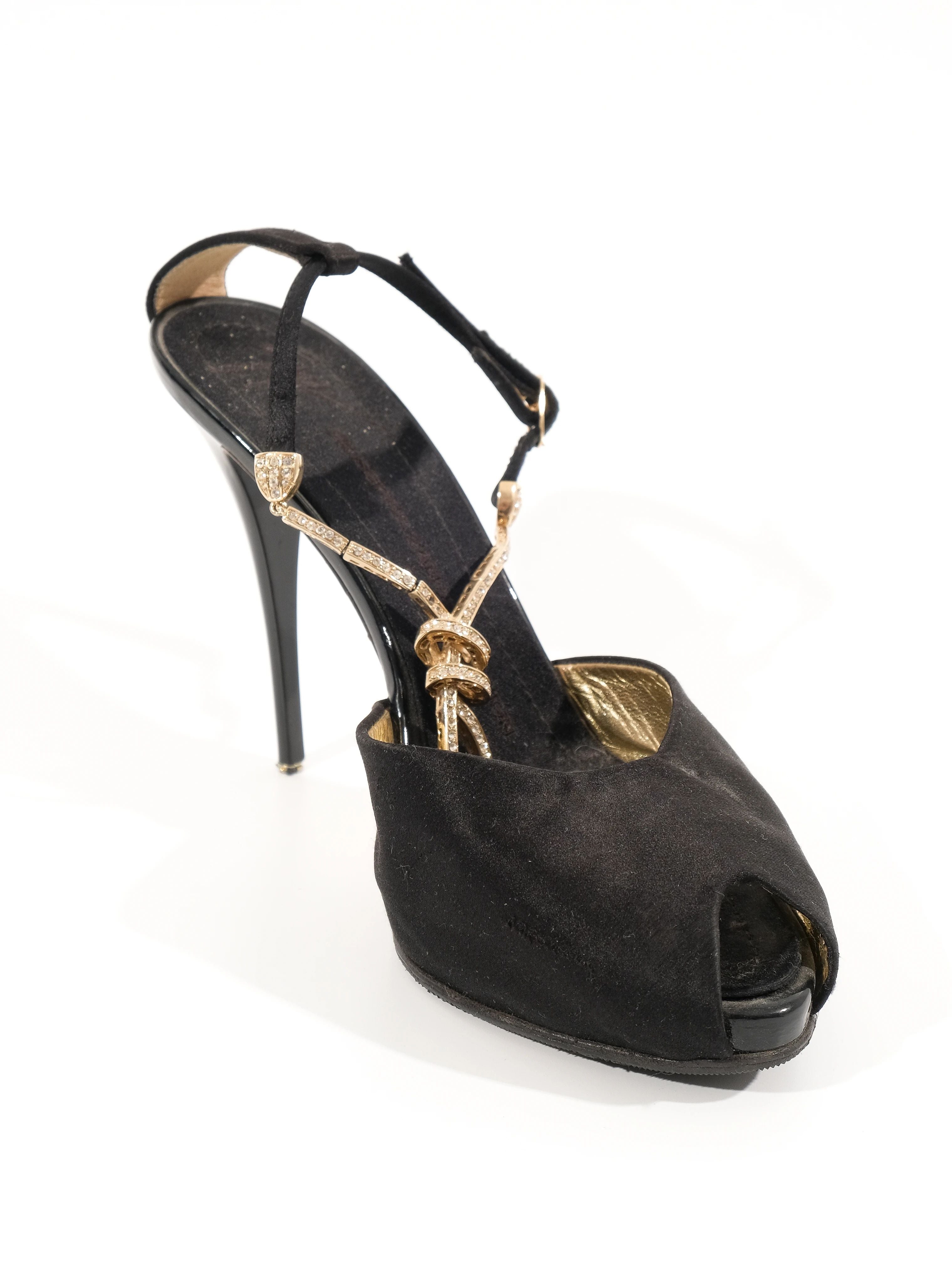 Excellent Giuseppe Zanotti Black Fabric High-Heeled Shoes Size 38