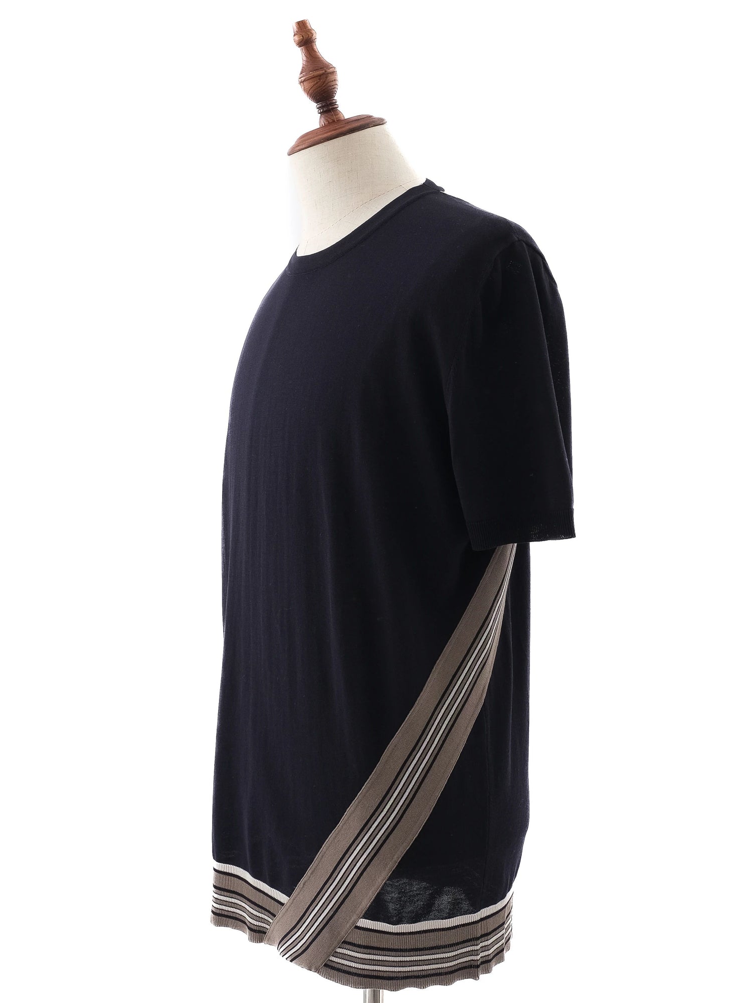 Excellent Hermes Blue Cotton T-Shirt Size L with Striped Trim