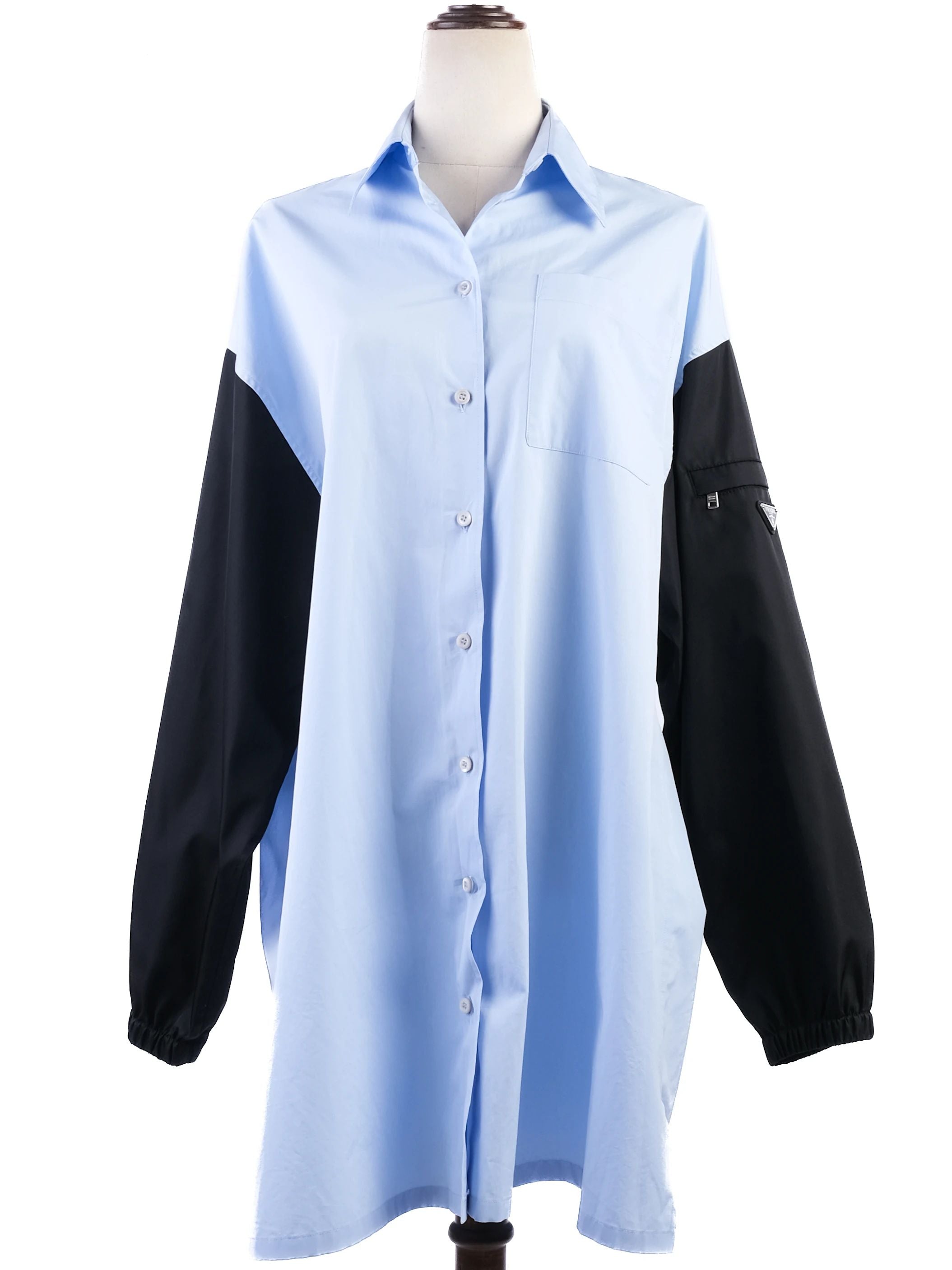 Excellent Prada Blue Cotton Long Button-Up Shirt Size L