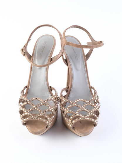 Excellent Sergio Rossi Orange Leather High-Heeled Sandals Size 38