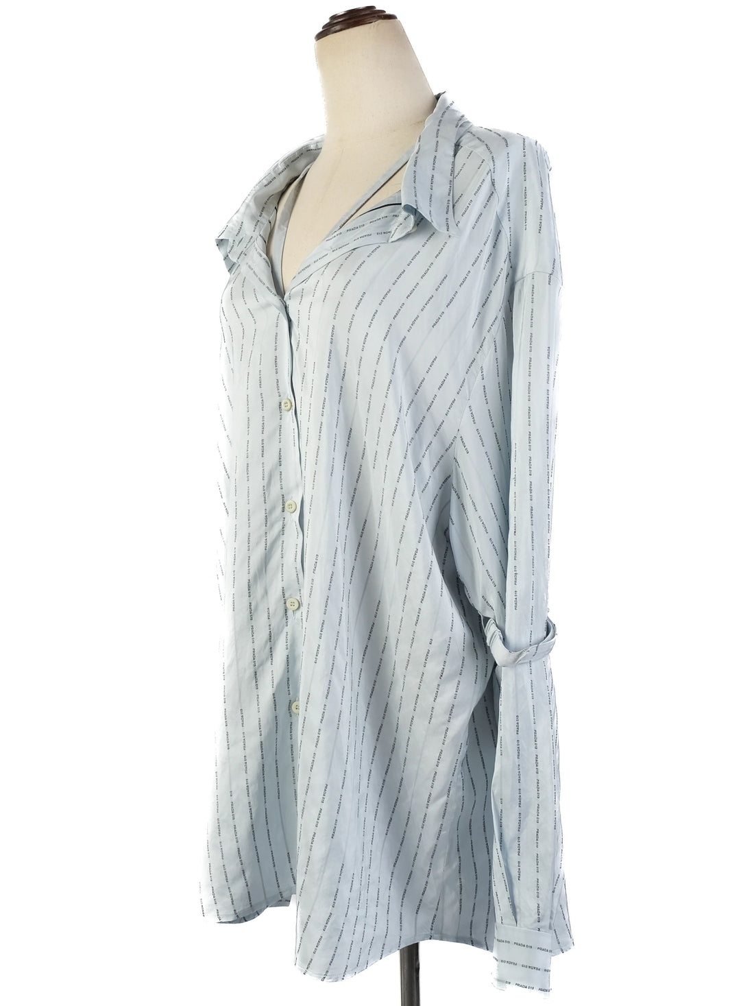 Excellent Prada Blue Silk Button-Up Shirt Size L - Women&