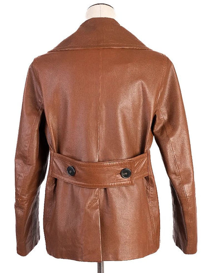 NEW Max Mara Orange Double-Breasted Leather Jacket Size XS