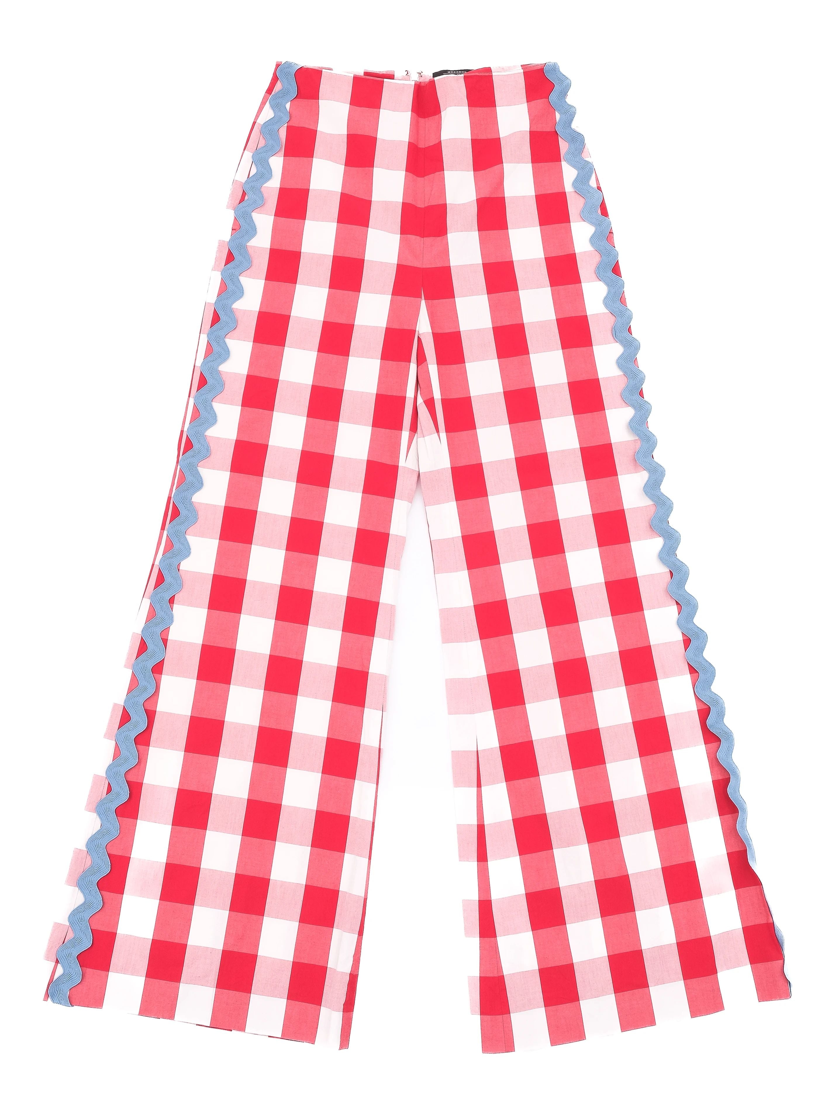 Excellent Weekend MaxMara Red Checkered Wide-Leg Pants Size M