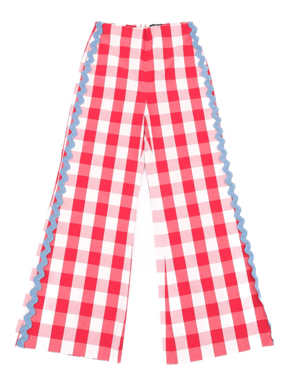 Excellent Weekend MaxMara Red Checkered Wide-Leg Pants Size M
