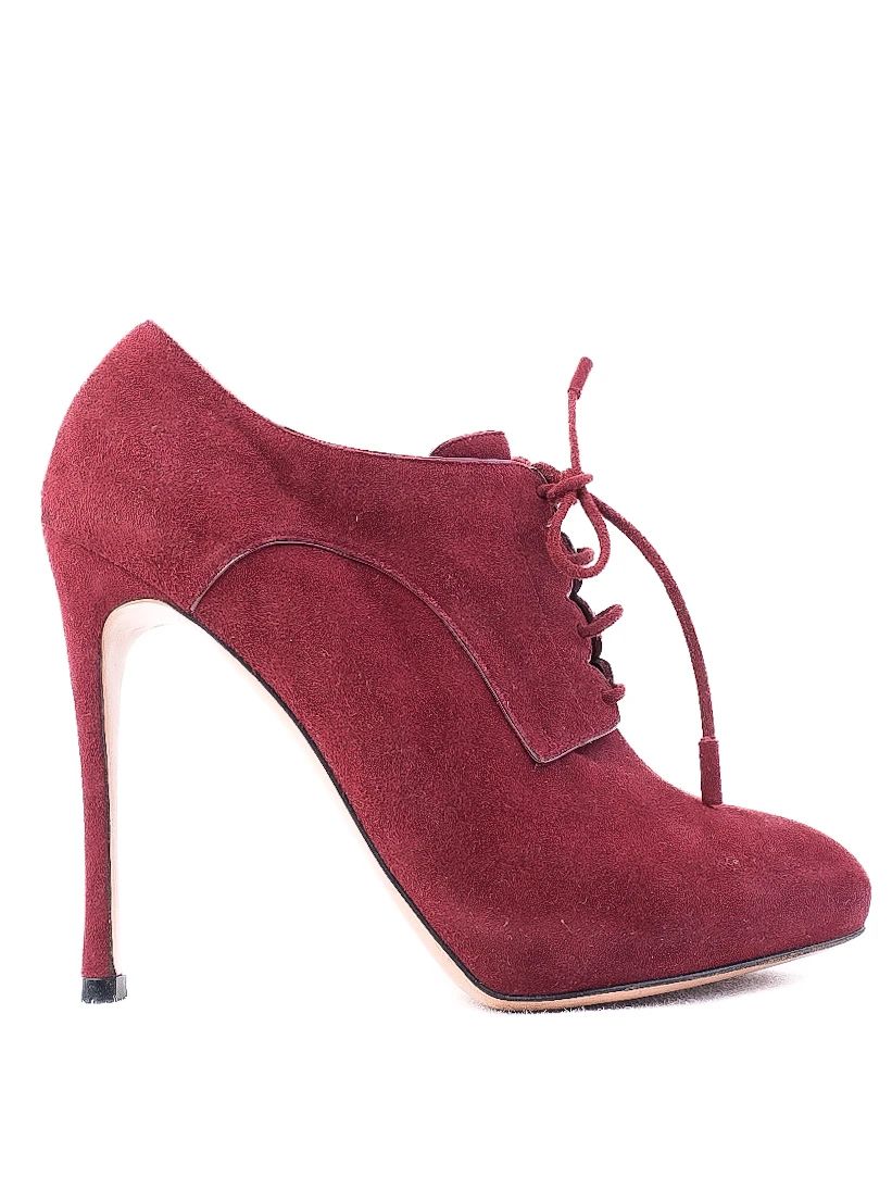 Gianvito Rossi Red Genuine Suede Lace-Up Ankle Boots Size 38.5