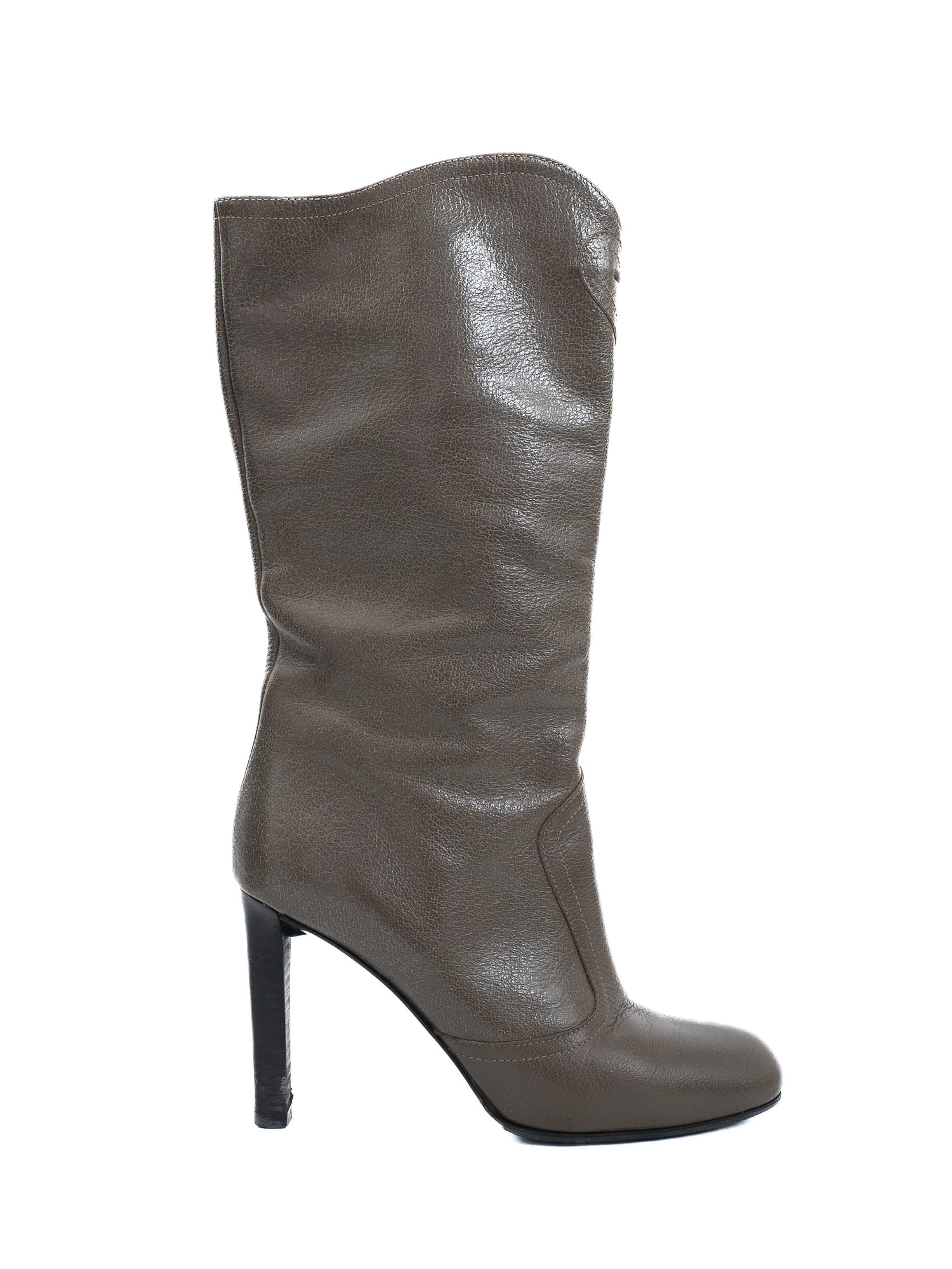 Excellent Giorgio Armani Gray Leather Knee-High Stiletto Boots Size 38.5