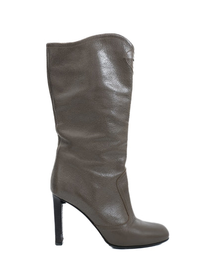 Excellent Giorgio Armani Gray Leather Knee-High Stiletto Boots Size 38.5