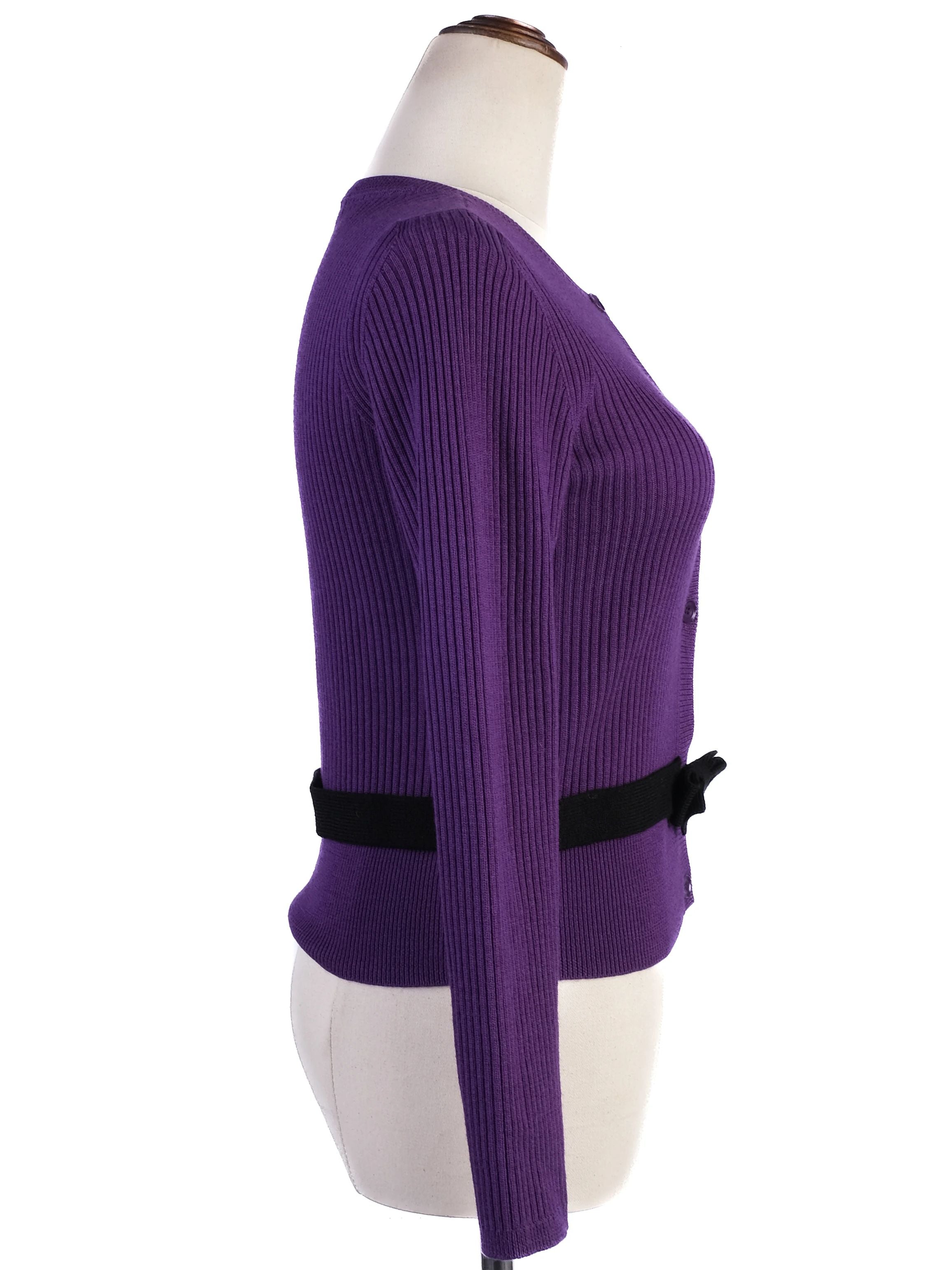 Excellent Burberry Purple Wool Cardigan with Bow Belt Size 12 for Kids