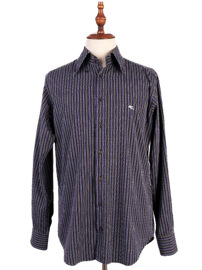 Excellent Etro Striped Button-Up Shirt Purple Cotton Size L
