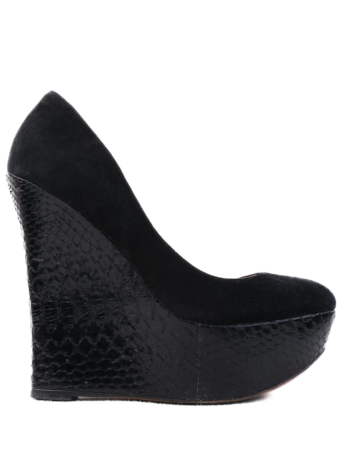 Excellent Alexandre Birman Black Leather Platform Wedge Size 40
