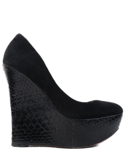 Excellent Alexandre Birman Black Leather Platform Wedge Size 40