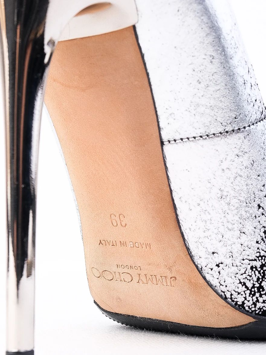 Excellent Jimmy Choo Black Silver High-Heeled Shoes Leather Women&