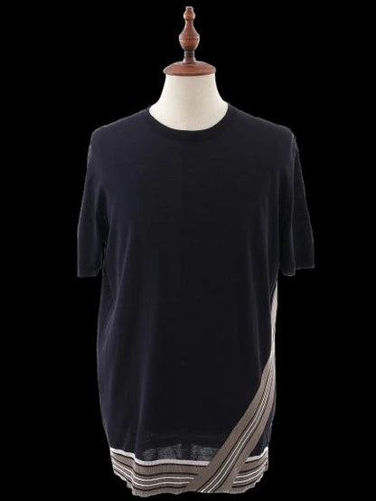 Excellent Hermes Blue Cotton T-Shirt Size L with Striped Trim