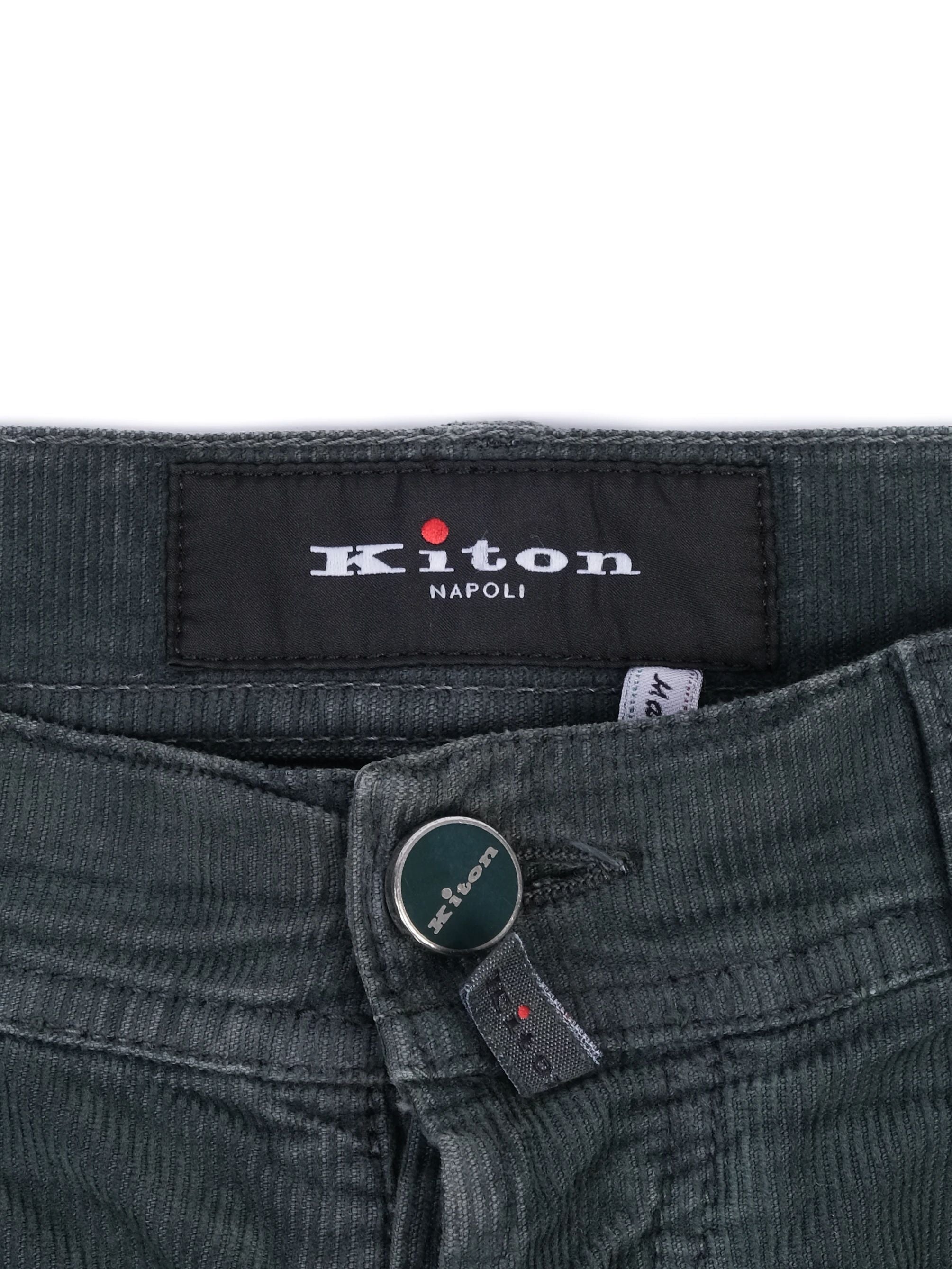 Excellent Kiton Green Cotton Pants Size XL - Textured Fabric