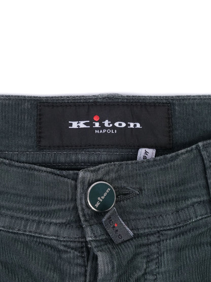 Excellent Kiton Green Cotton Pants Size XL - Textured Fabric