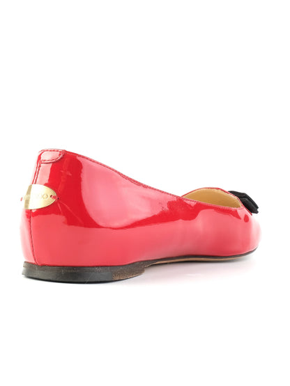 Good Jimmy Choo Red Leather Flat Shoes Size 39 with Black Bow