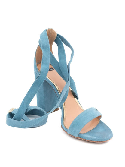 Elisabetta Franchi High-Heeled Sandals Light Blue Suede Size 36