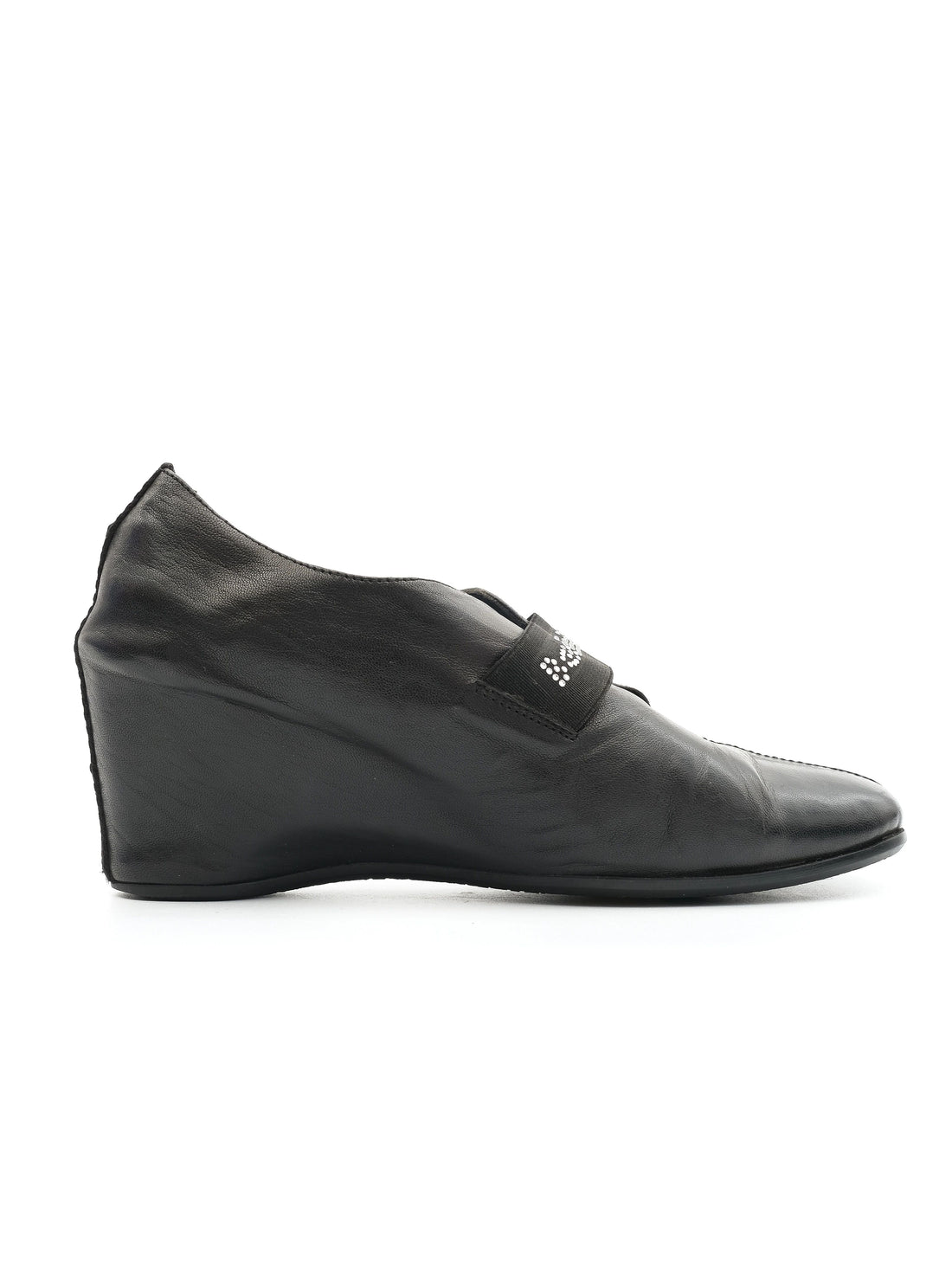 Excellent Baldinini Black Leather Wedge Shoes Size 39 for Women