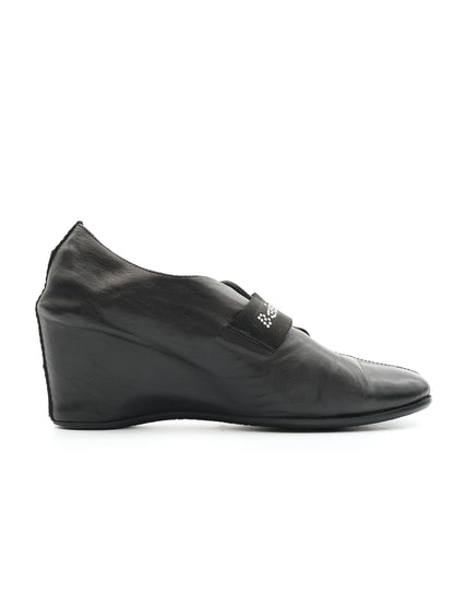 Excellent Baldinini Black Leather Wedge Shoes Size 39 for Women