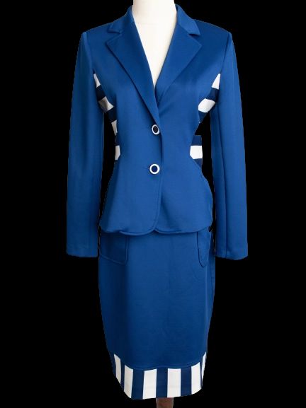 Good Cannella Blue Tailored Jacket Size M with White Accents