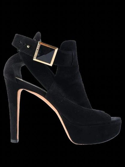 Excellent Louis Vuitton Black Leather High-Heeled Shoes Size 38.5