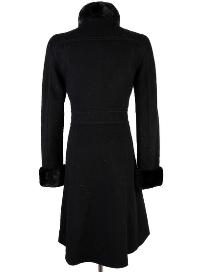 Perfect Celine Black Wool Coat with Fur Collar Size 38