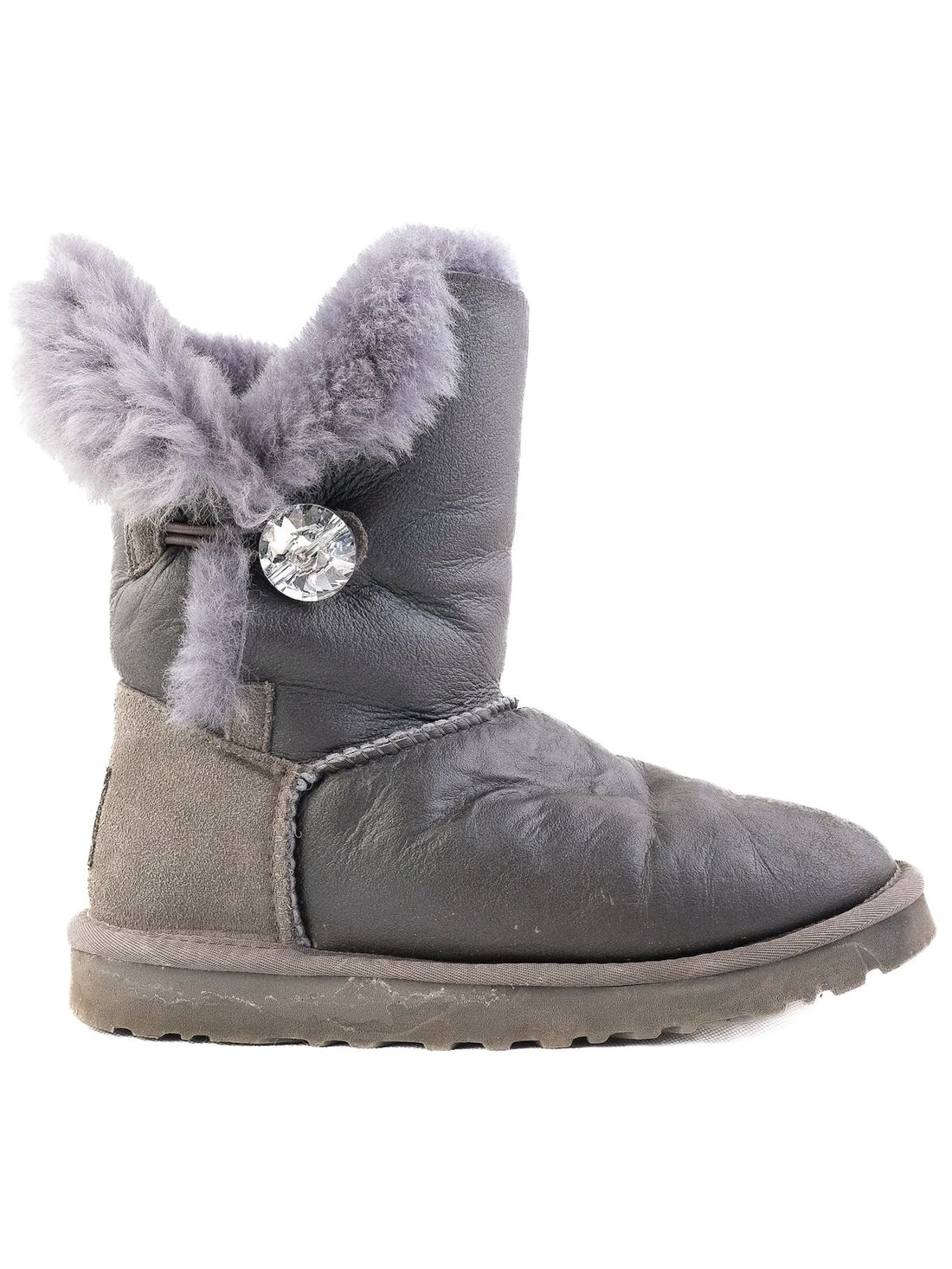 Excellent UGG Gray Leather Boots with Fuzzy Lining Size 37