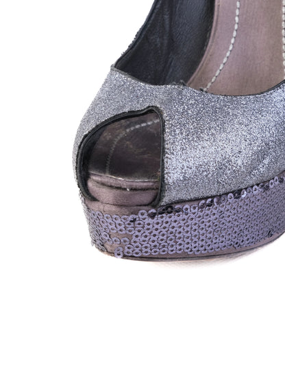 Good Condition Dior Gray Leather High Heeled Shoes Size 36